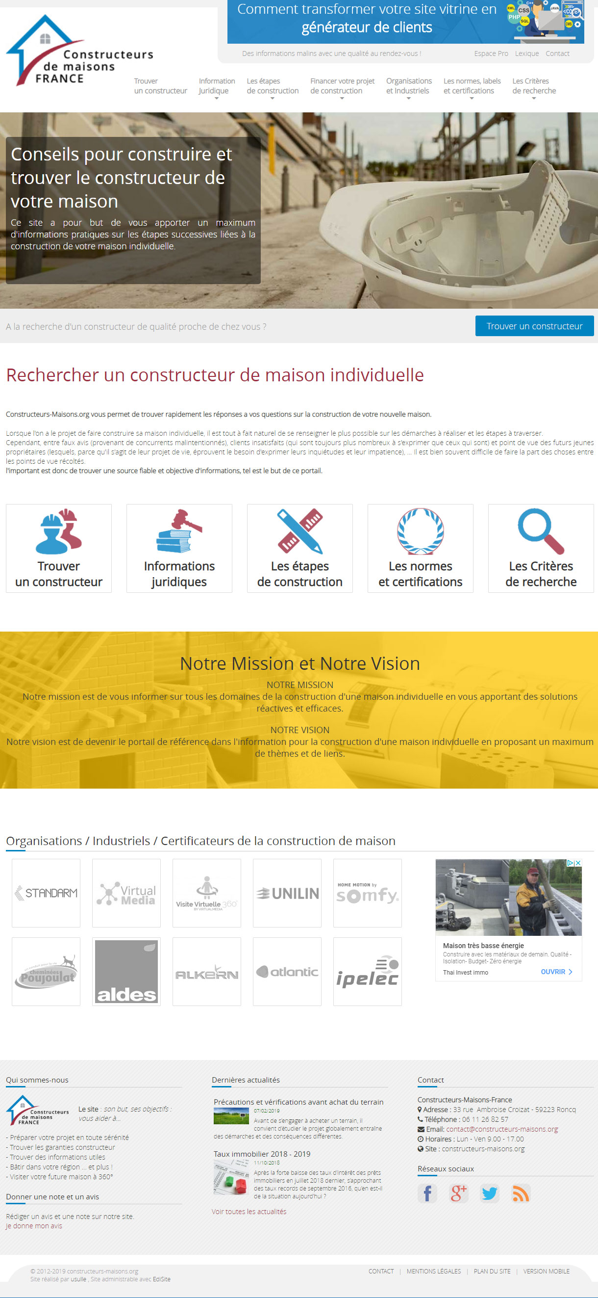 Site constructeurs maisons